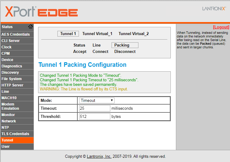 Xport Tunnel Packing Settings