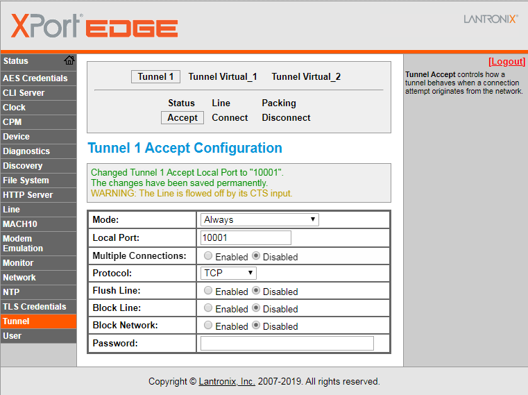 Xport Edge Tunnel Accept Settings
