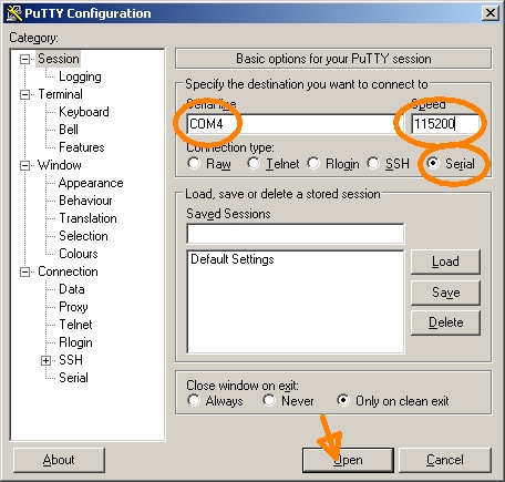 Enter values and finally click on 'Open' (see arrow)