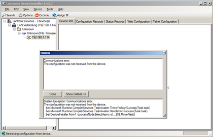 Mode-S Beast - Lantronix Device Installer showing Xport Edge